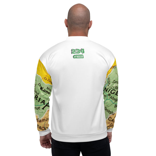 Nigerian Map on sleeves Unisex Bomber Jacket - white