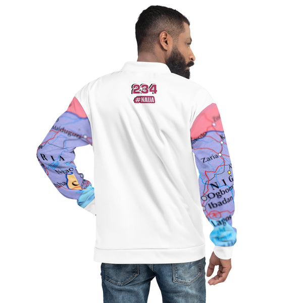 Nigerian Map on sleeves Unisex Bomber Jacket - white