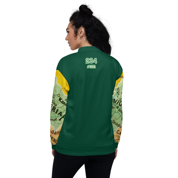 Nigerian Map on sleeves Unisex Bomber Jacket - green