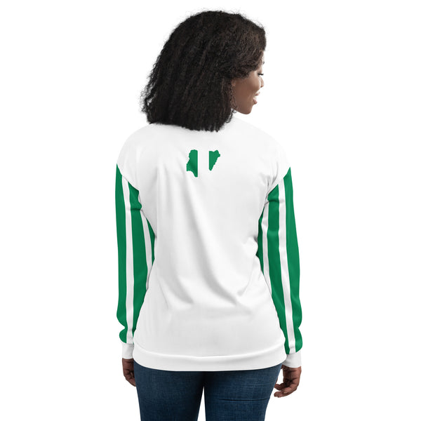 Nigeria Flag on Sleeves Unisex Bomber Jacket - White