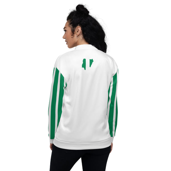 Nigeria Flag on Sleeves Unisex Bomber Jacket - White