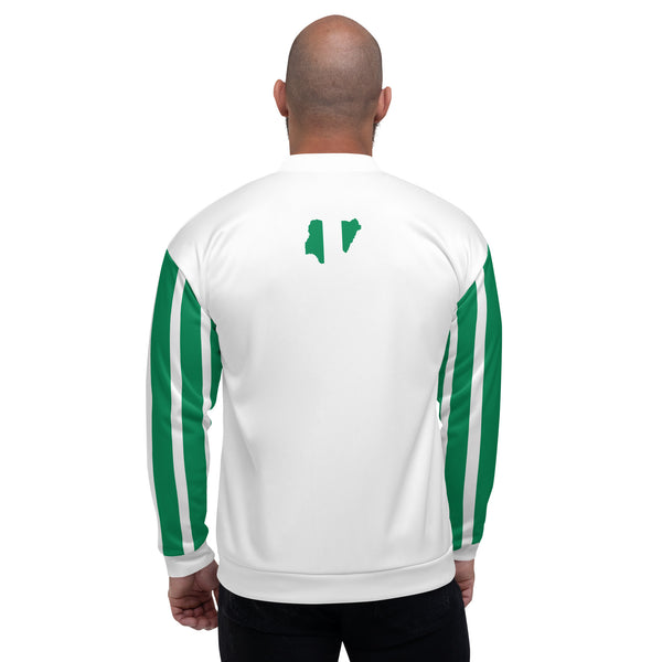 Nigeria Flag on Sleeves Unisex Bomber Jacket - White