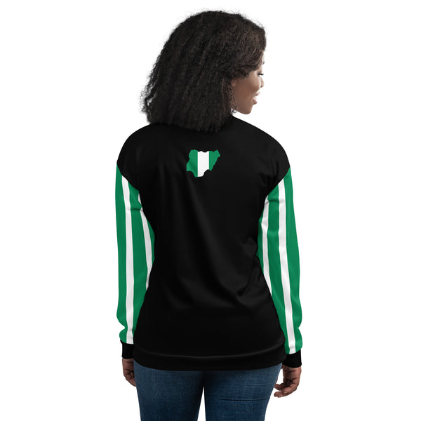 Nigeria Flag on Sleeves Unisex Bomber Jacket - Black