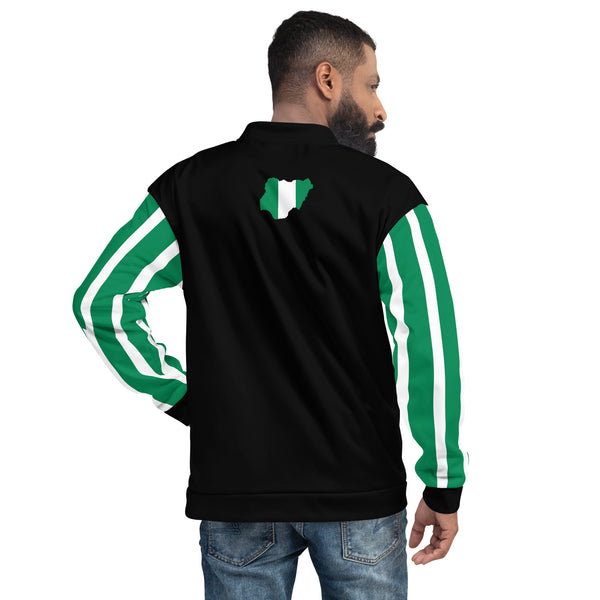 Nigeria Flag on Sleeves Unisex Bomber Jacket - Black