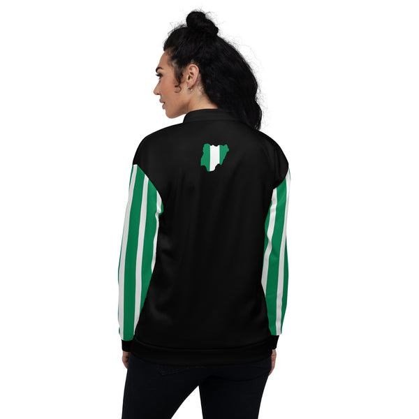 Nigeria Flag on Sleeves Unisex Bomber Jacket - Black