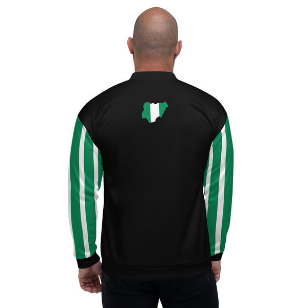 Nigeria Flag on Sleeves Unisex Bomber Jacket - Black