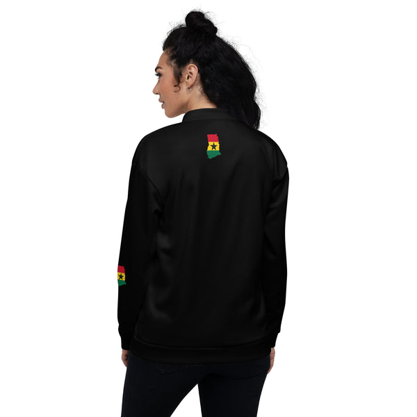 Ghana Flag pattern Unisex Bomber Jacket - Black