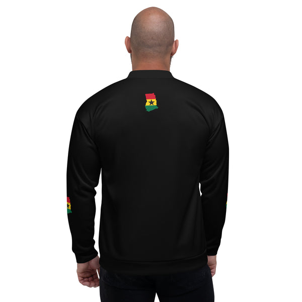 Ghana Flag pattern Unisex Bomber Jacket - Black