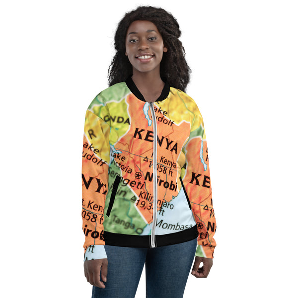 Unisex Bomber Jacket with Kenyan Map Design