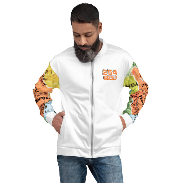 Kenyan Map Bomber Jacket - (White, Unisex)