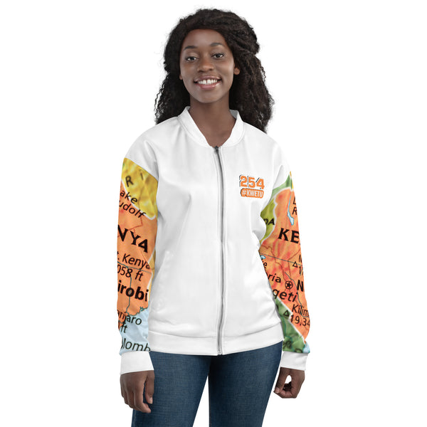 Kenyan Map Bomber Jacket - (White, Unisex)