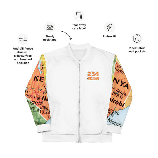 Kenyan Map Bomber Jacket - (White, Unisex)
