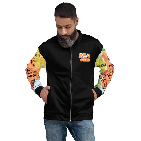 Kenyan Map Bomber Jacket - (Black, Unisex)