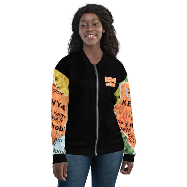 Kenyan Map Bomber Jacket - (Black, Unisex)