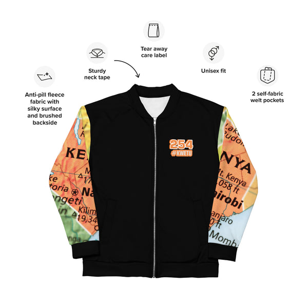 Kenyan Map Bomber Jacket - (Black, Unisex)