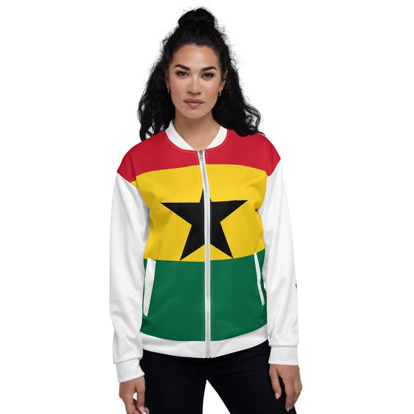Ghana Flag Unisex Bomber Jacket - White