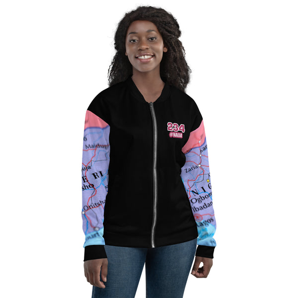 Nigerian Map on sleeves Unisex Bomber Jacket - black