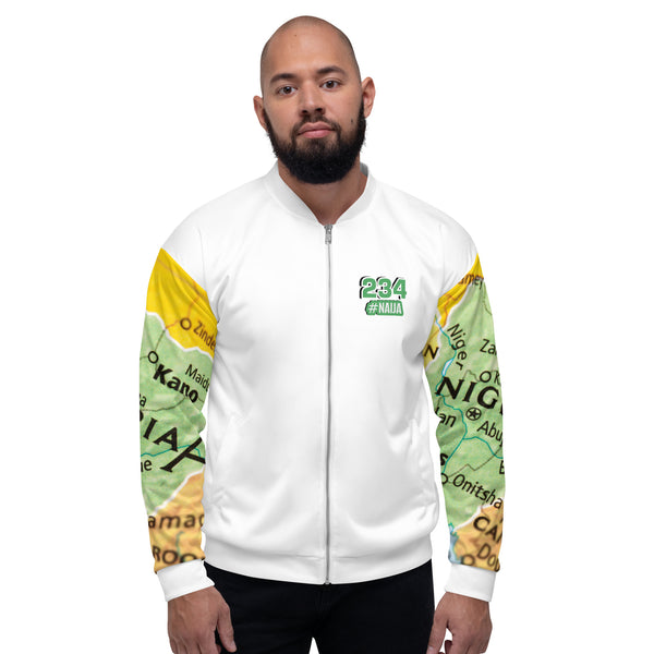 Nigerian Map on sleeves Unisex Bomber Jacket - white
