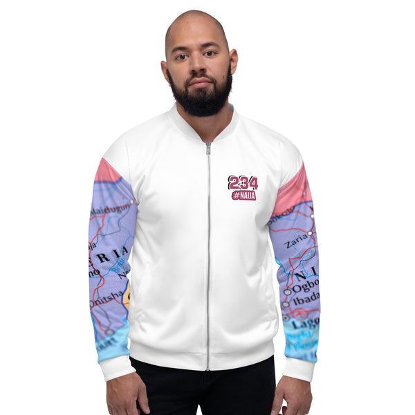 Nigerian Map on sleeves Unisex Bomber Jacket - white