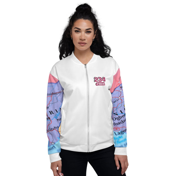 Nigerian Map on sleeves Unisex Bomber Jacket - white