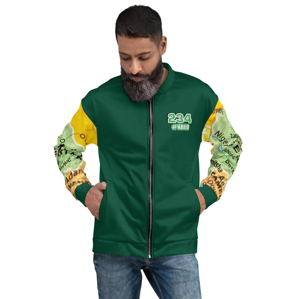 Nigerian Map on sleeves Unisex Bomber Jacket - green