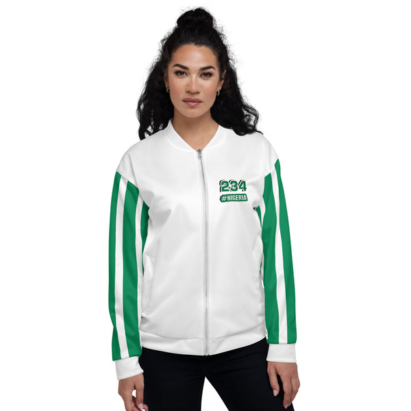 Nigeria Flag on Sleeves Unisex Bomber Jacket - White