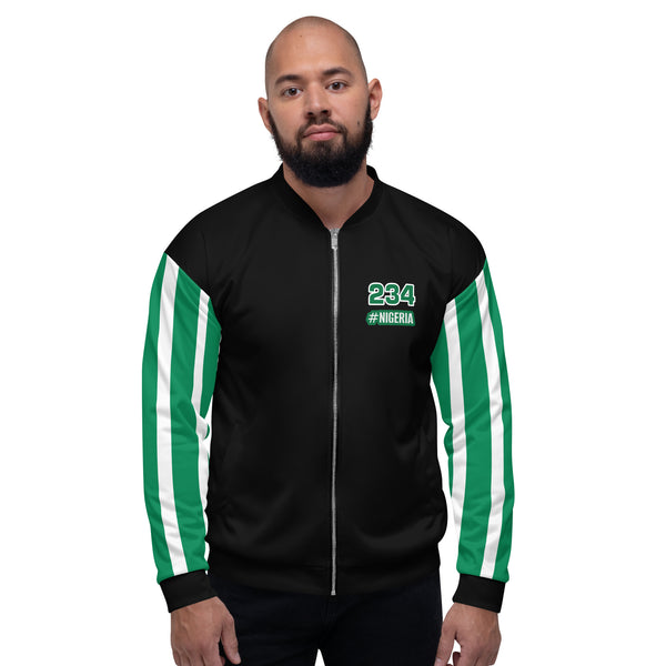 Nigeria Flag on Sleeves Unisex Bomber Jacket - Black