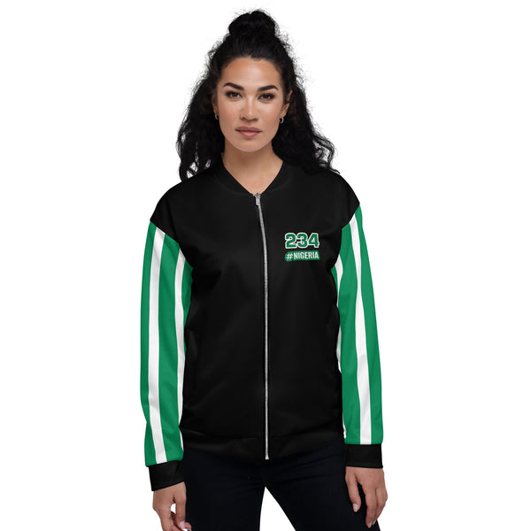 Nigeria Flag on Sleeves Unisex Bomber Jacket - Black