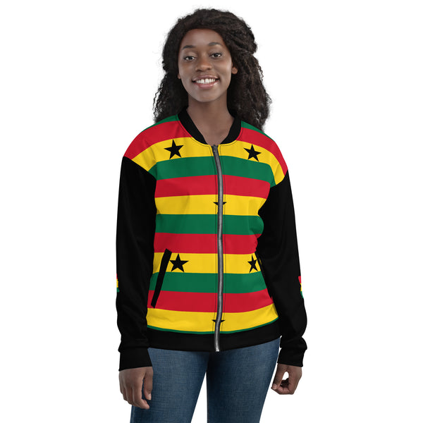Ghana Flag pattern Unisex Bomber Jacket - Black