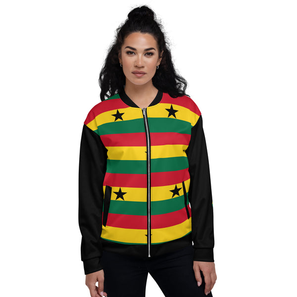 Ghana Flag pattern Unisex Bomber Jacket - Black