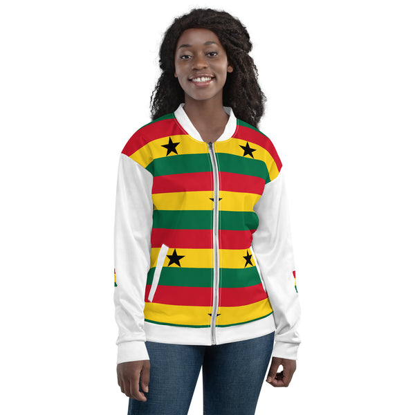 Ghana Flag Pattern Unisex Bomber Jacket - White