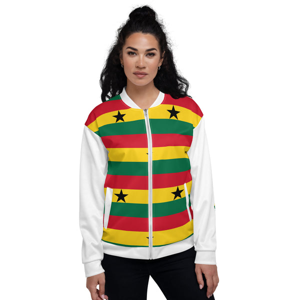 Ghana Flag Pattern Unisex Bomber Jacket - White