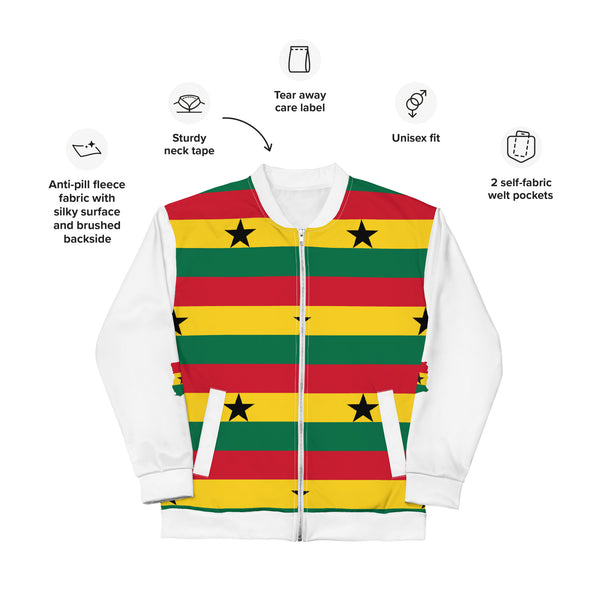 Ghana Flag Pattern Unisex Bomber Jacket - White