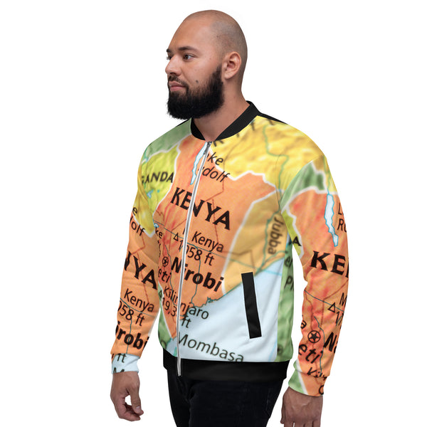 Unisex Bomber Jacket with Kenyan Map Design