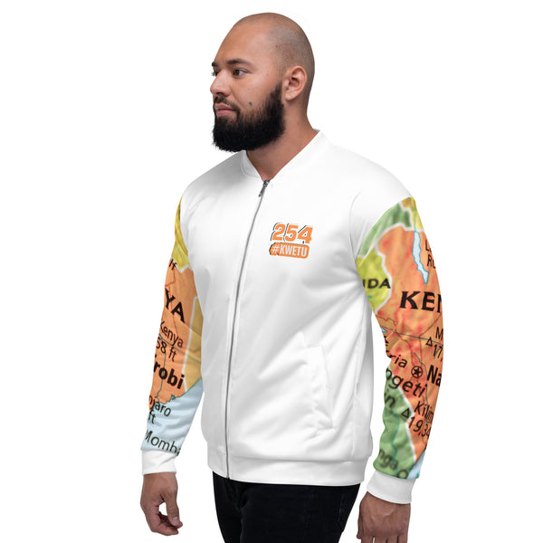 Kenyan Map Bomber Jacket - (White, Unisex)