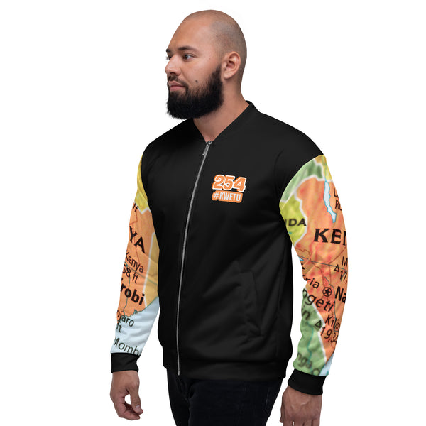 Kenyan Map Bomber Jacket - (Black, Unisex)