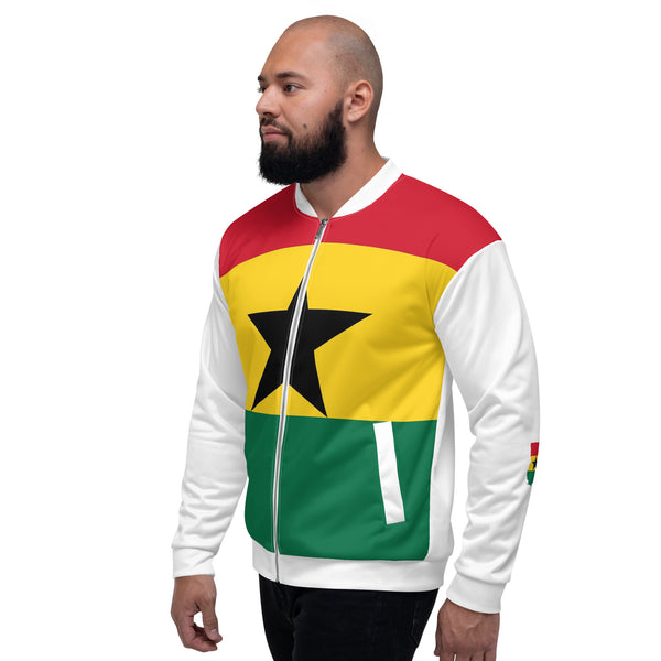 Ghana Flag Unisex Bomber Jacket - White