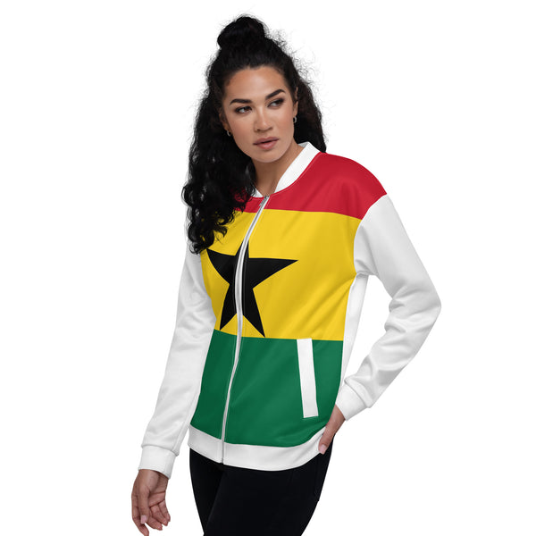 Ghana Flag Unisex Bomber Jacket - White