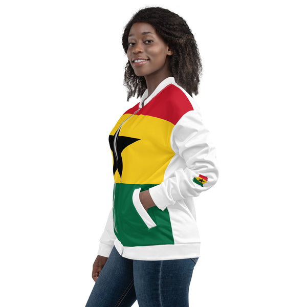 Ghana Flag Unisex Bomber Jacket - White