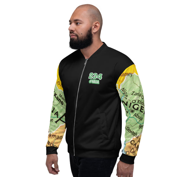 Nigerian Map on sleeves Unisex Bomber Jacket - black