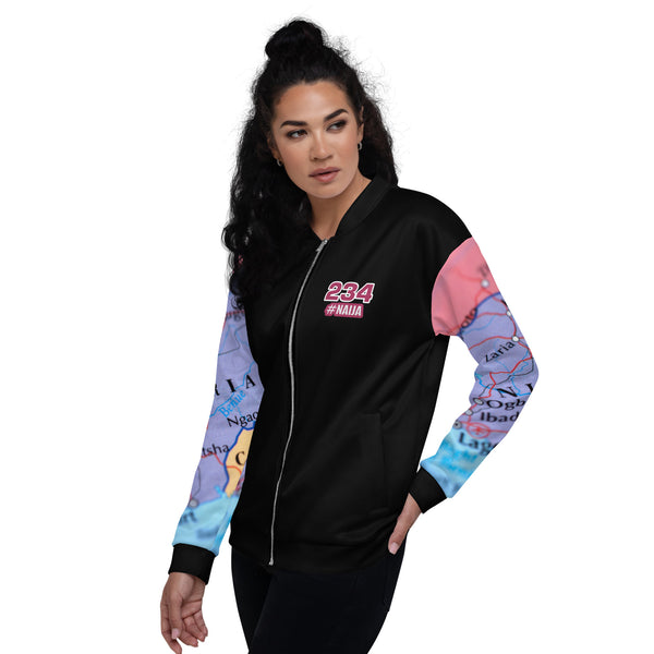 Nigerian Map on sleeves Unisex Bomber Jacket - black