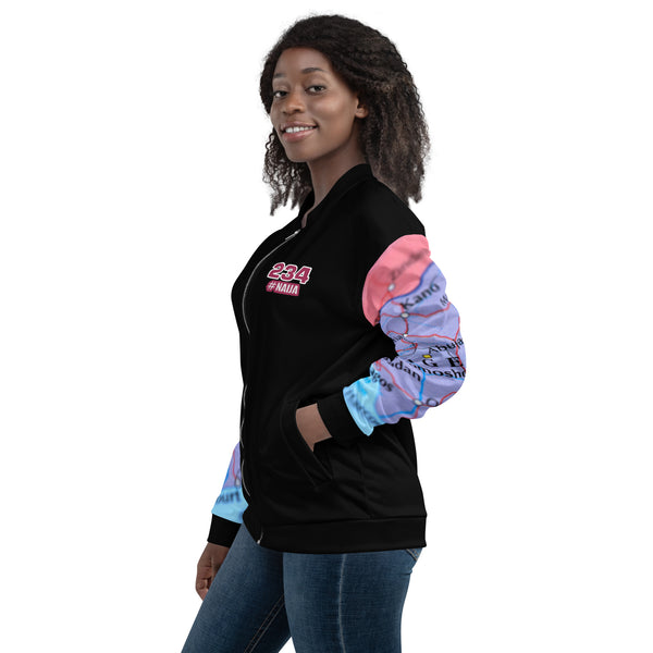 Nigerian Map on sleeves Unisex Bomber Jacket - black