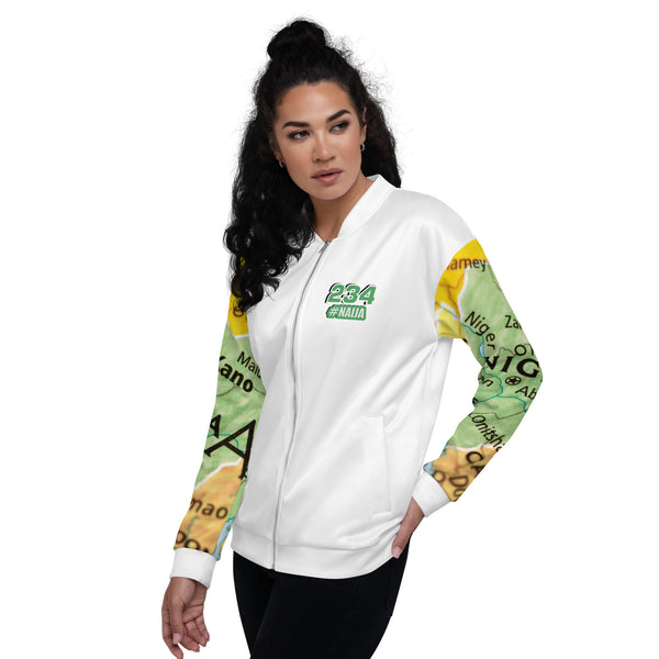 Nigerian Map on sleeves Unisex Bomber Jacket - white