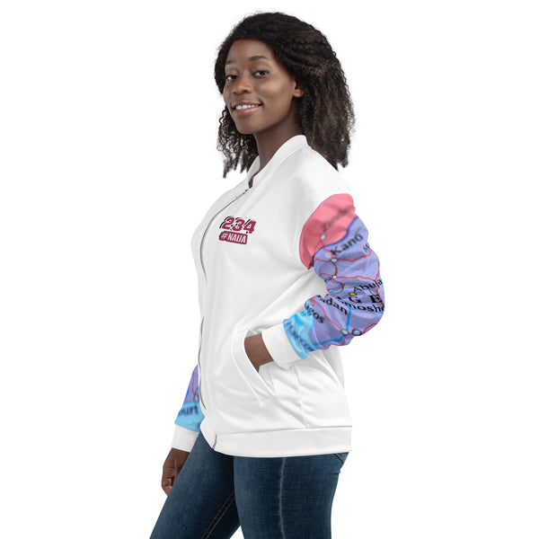 Nigerian Map on sleeves Unisex Bomber Jacket - white