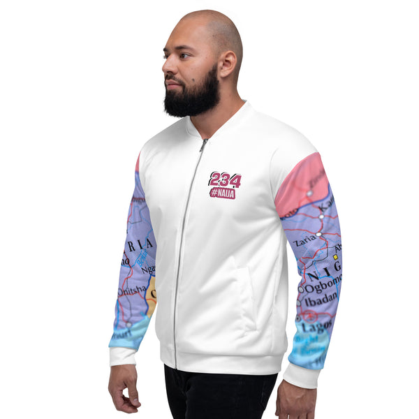 Nigerian Map on sleeves Unisex Bomber Jacket - white