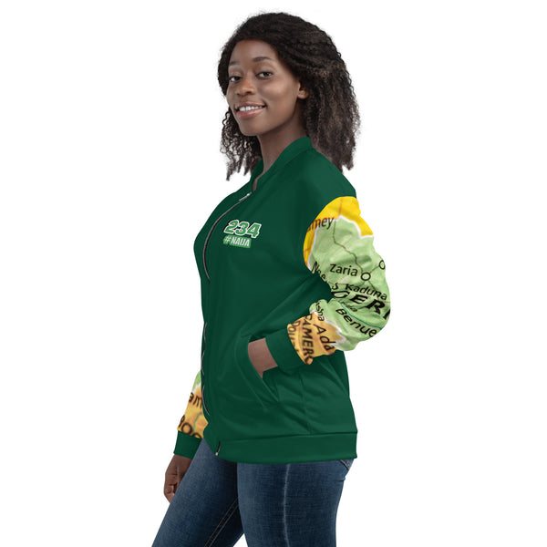 Nigerian Map on sleeves Unisex Bomber Jacket - green