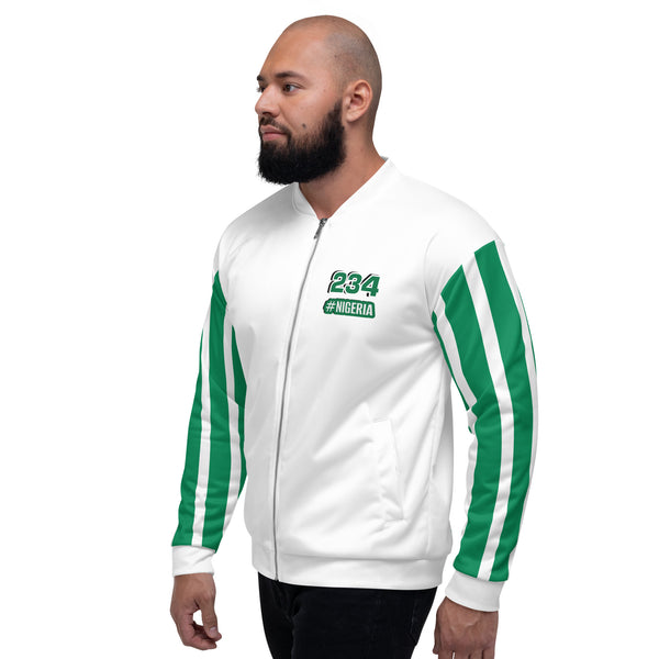 Nigeria Flag on Sleeves Unisex Bomber Jacket - White