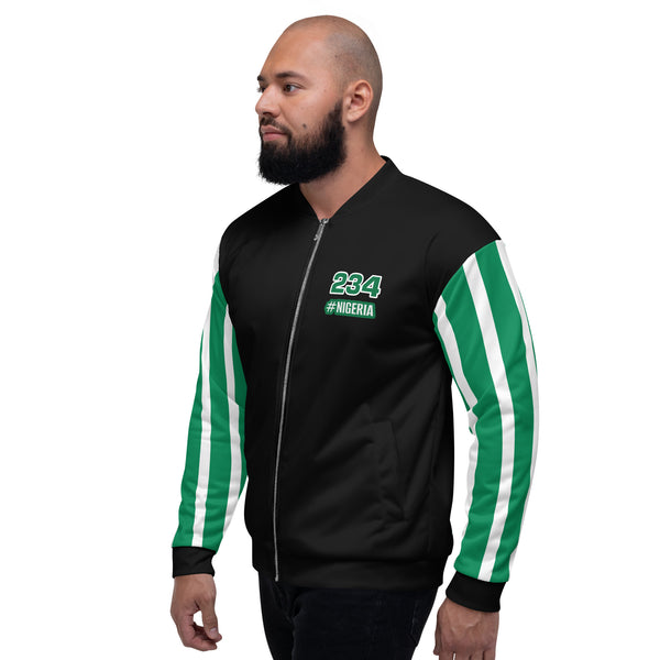 Nigeria Flag on Sleeves Unisex Bomber Jacket - Black