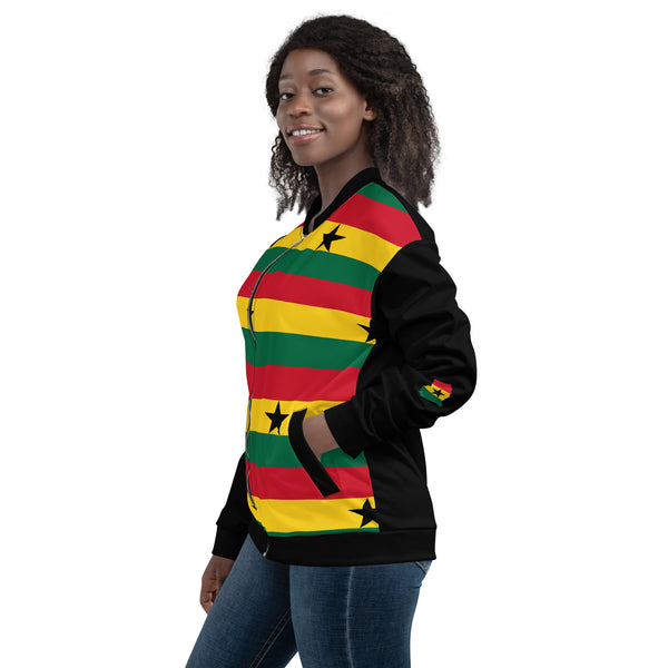 Ghana Flag pattern Unisex Bomber Jacket - Black