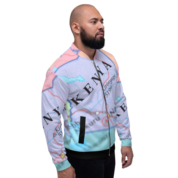 Kenyan Blue Map, Unisex Bomber Jacket